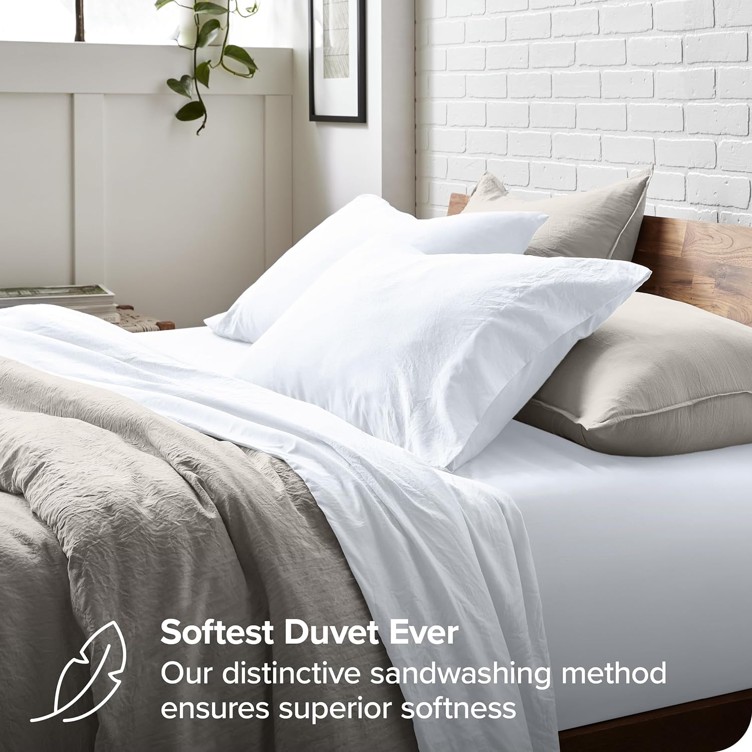 Bare Home Sandwashed Bedding Duvet Cover - Queen Size - Premium 1800 Ultra-Soft Brushed Microfiber - Easy Care (Queen, Sandwashed Fog)