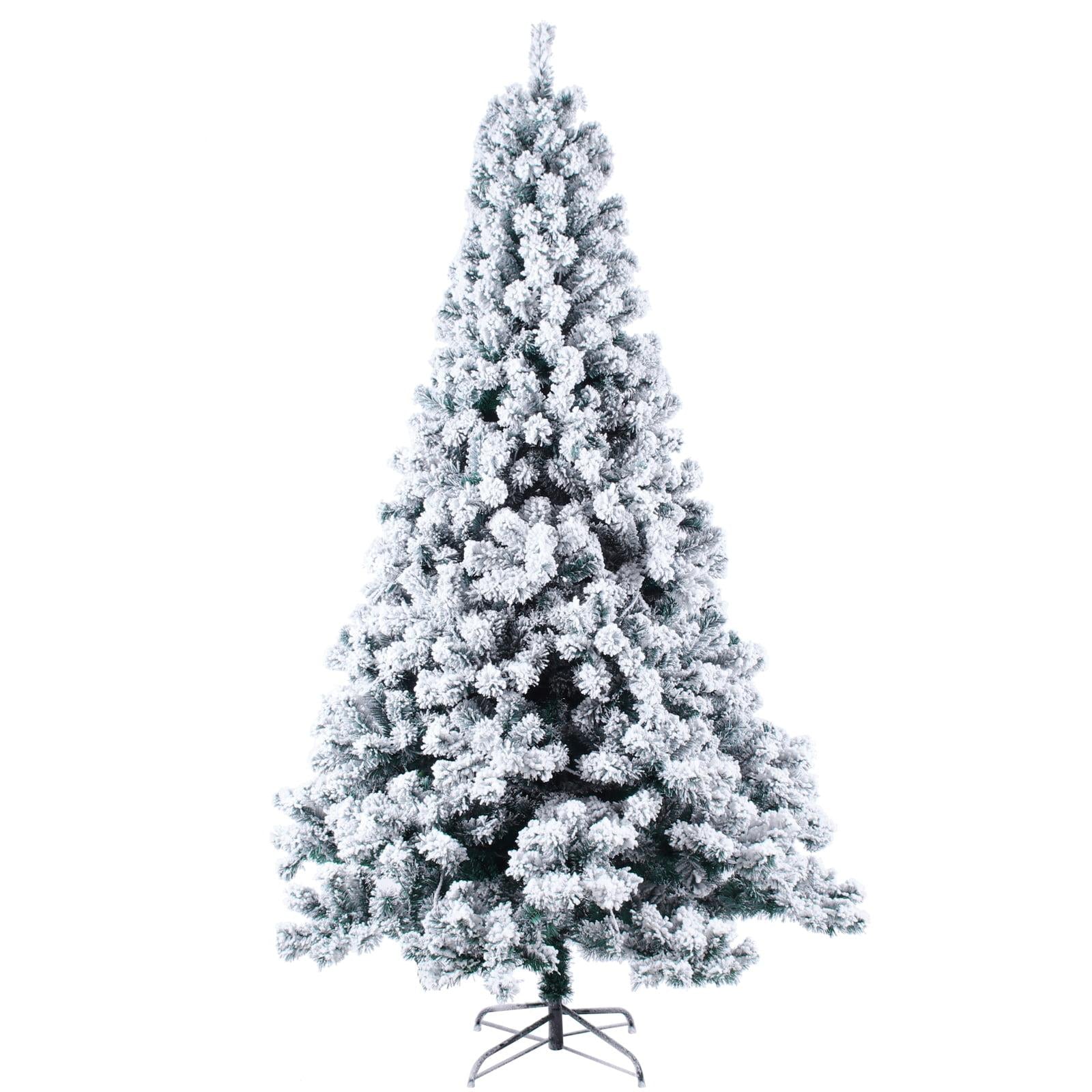 9' Christmas Tree with String Lights, Green and White PVC Flocking Snow Premium Holiday with Branches including Foldable Metal Base