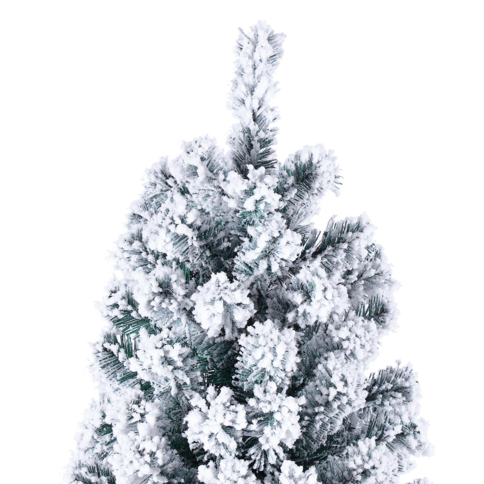 9' Christmas Tree with String Lights, Green and White PVC Flocking Snow Premium Holiday with Branches including Foldable Metal Base