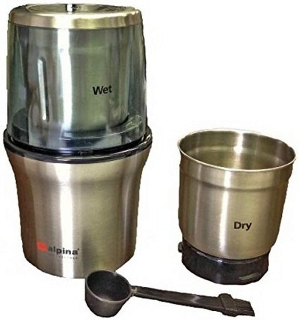 Alpina Wet &amp; Dry Coffee Wet and Dry Spice Grinder 220 Volt, Small, Silver (Not for USA)