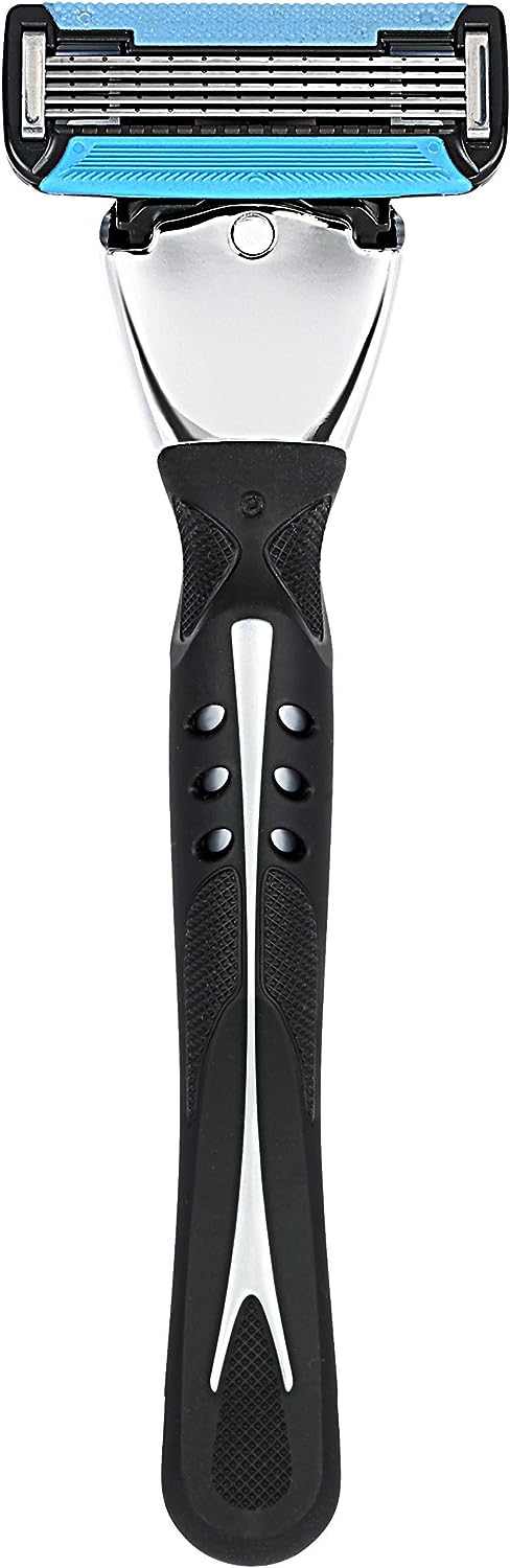 Amazon Basics 5-Blade MotionSphere Razor for Men with Dual Lubrication and Precision Trimmer, Handle &amp; 16 Cartridges, Cartridges fit Amazon Basics Razor Handles only, 17 Piece Set, Black