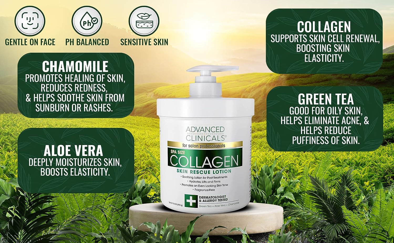 Advanced Clinicals Collagen Lotion Dry Skin Rescue Face &amp; Body Moisturizing Skin Care Cream For Lifting, Firming, &amp; Tightening Skin. Anti Aging Skincare Moisturizer Helps Hydrate Skin, Large 16 Ounce