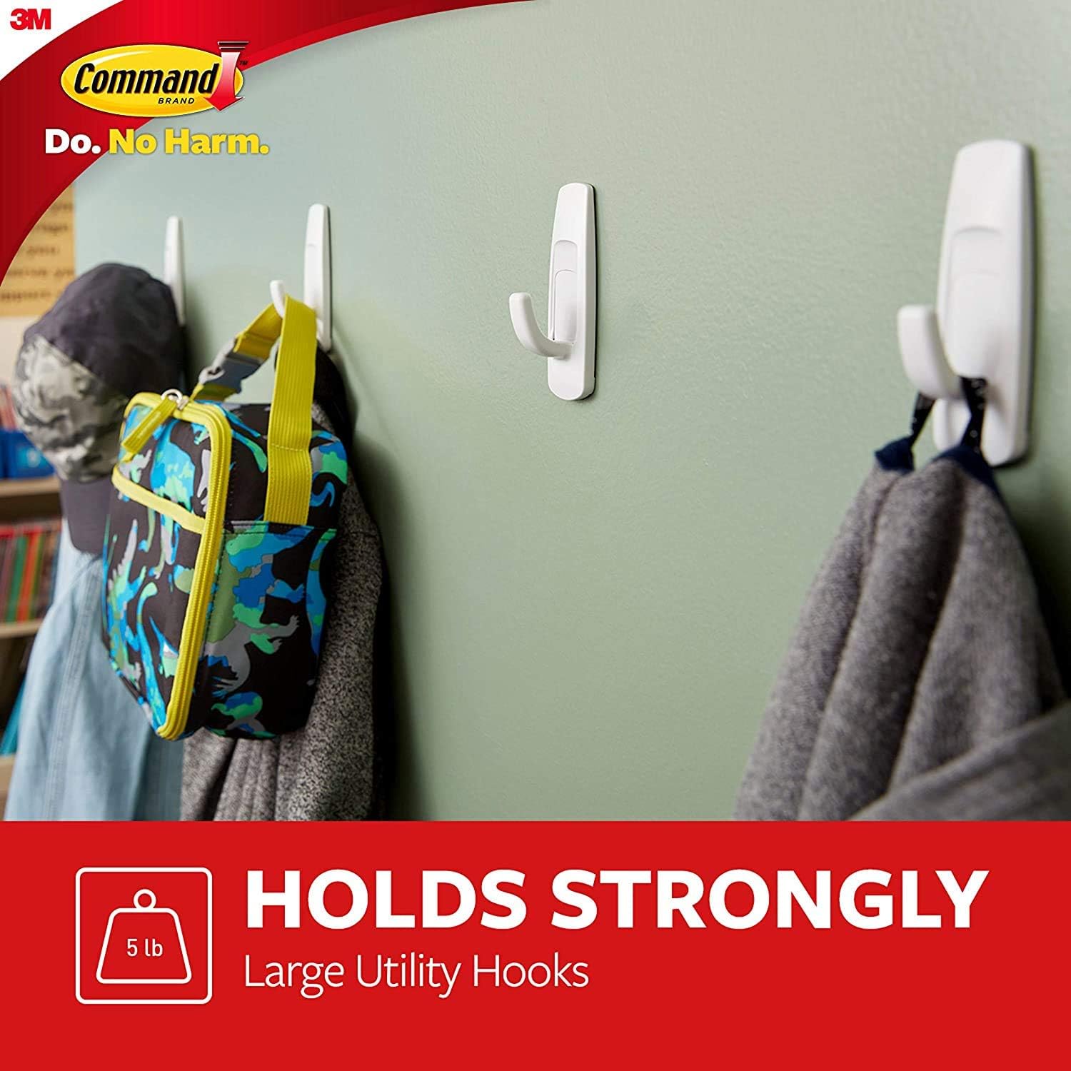 3M Claw Drywall Picture Hangers Holds 45 lb. &amp; Command Large Utility Hooks, 7-Hooks, 12-Strips