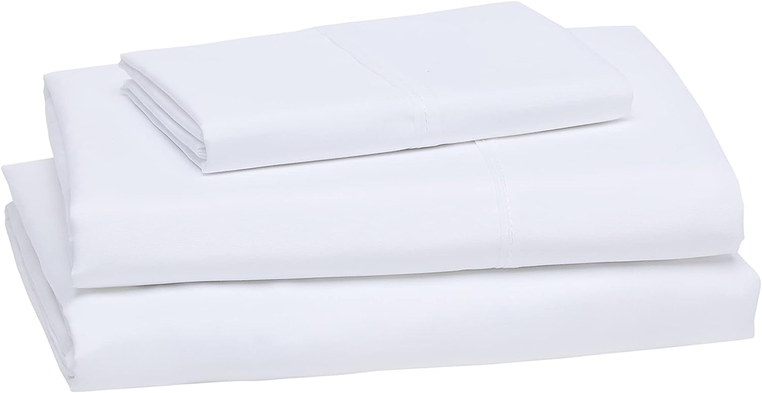 Basics Lightweight Super Soft Easy Care Microfiber 3-Piece Bed Sheet Set with 14-Inch Deep Pockets, Twin, Bright White, Solid