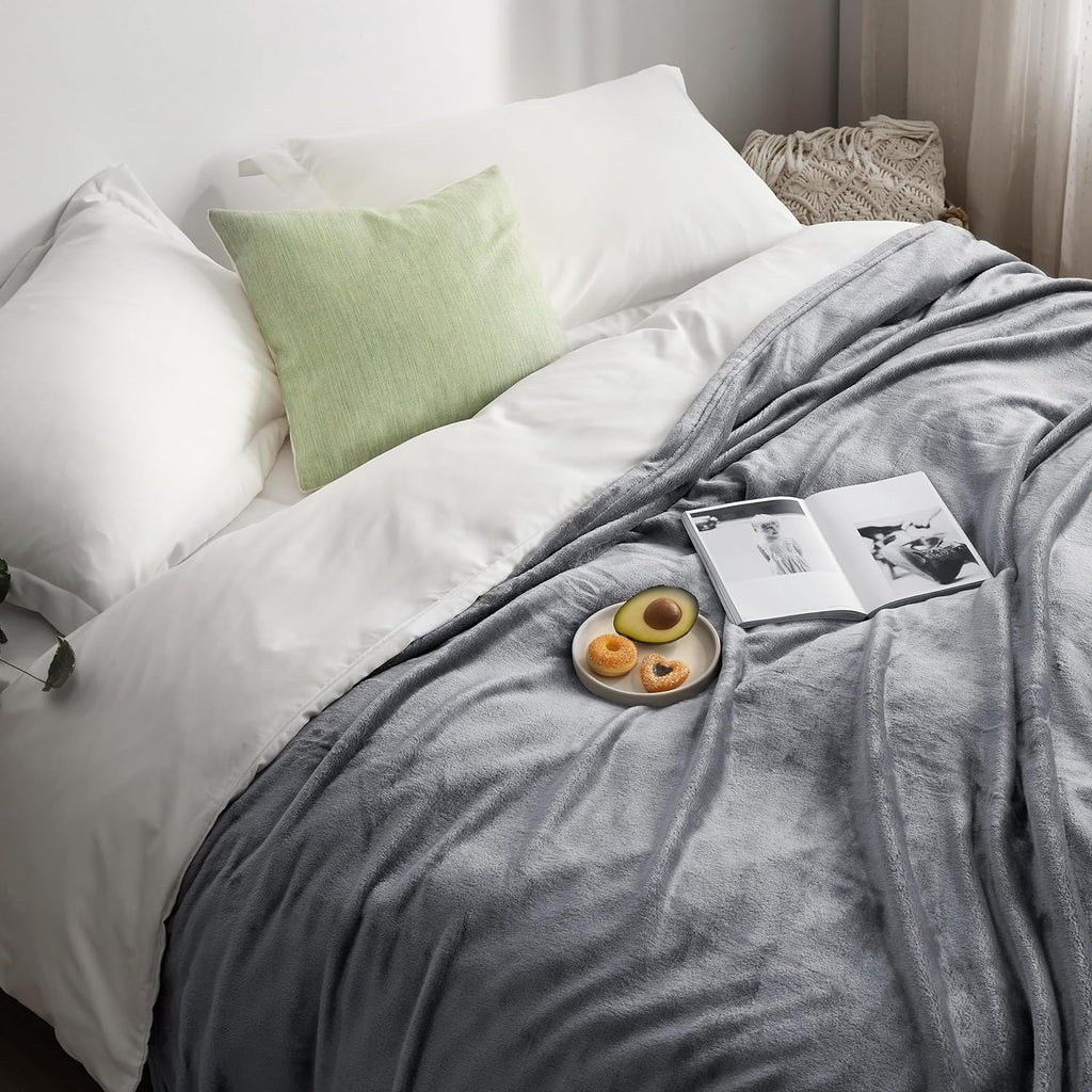 Bedsure Fleece Bed Blankets Queen Size Grey - Soft Lightweight Plush Fuzzy Cozy Luxury Blanket Microfiber, 90x90 inches