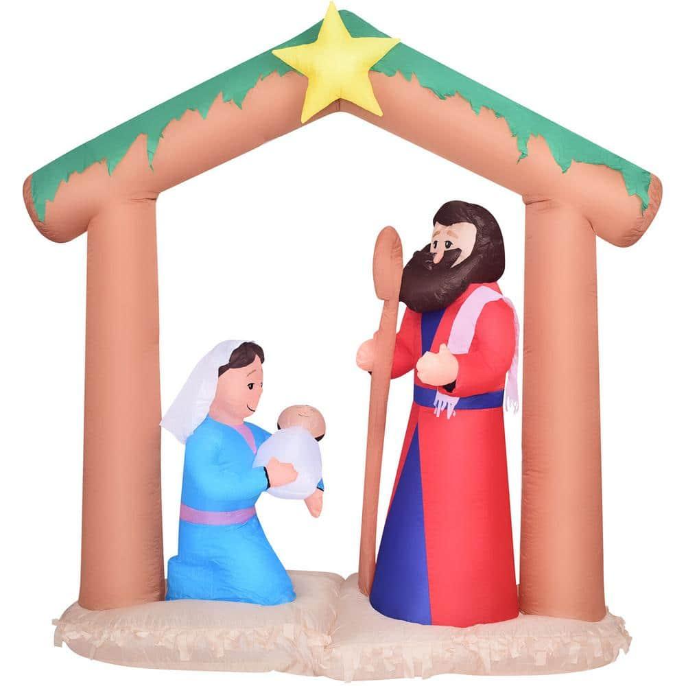 7 ft. x 6 ft. Pre-Lit Nativity with Mary, Joseph and Baby Jesus Christmas Inflatable with StoraBag