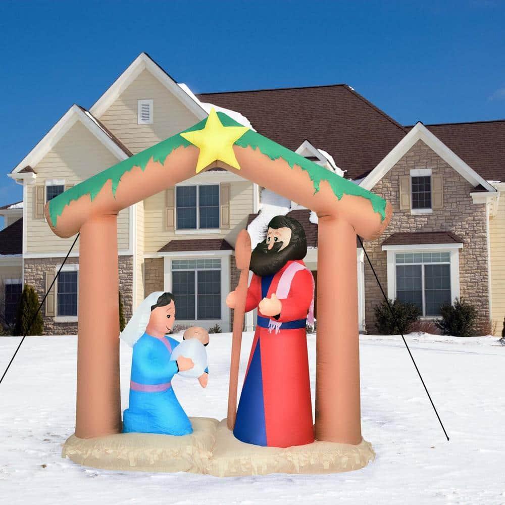 7 ft. x 6 ft. Pre-Lit Nativity with Mary, Joseph and Baby Jesus Christmas Inflatable with StoraBag