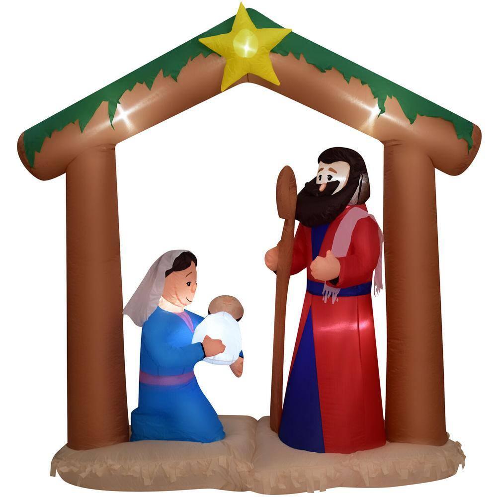 7 ft. x 6 ft. Pre-Lit Nativity with Mary, Joseph and Baby Jesus Christmas Inflatable with StoraBag