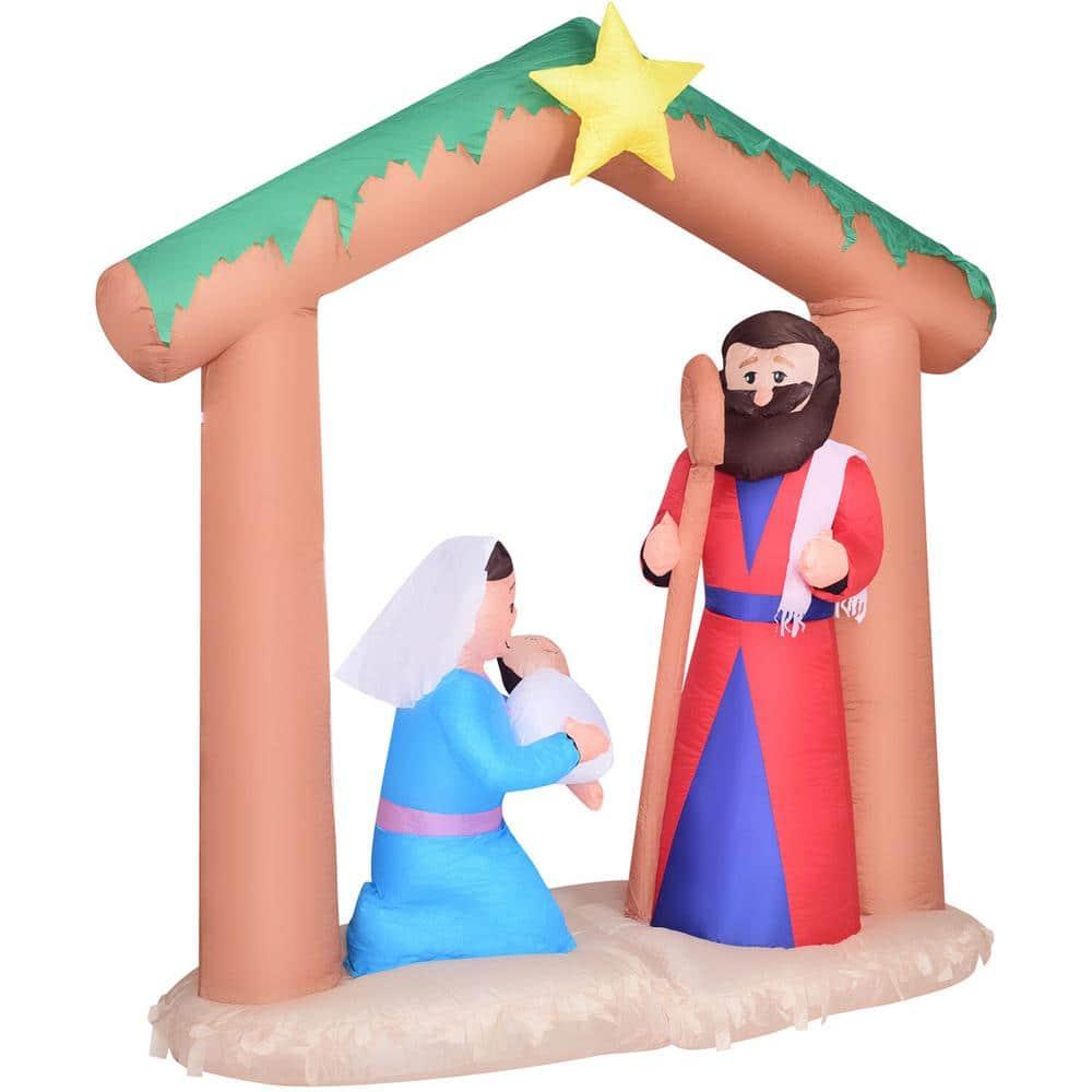7 ft. x 6 ft. Pre-Lit Nativity with Mary, Joseph and Baby Jesus Christmas Inflatable with StoraBag