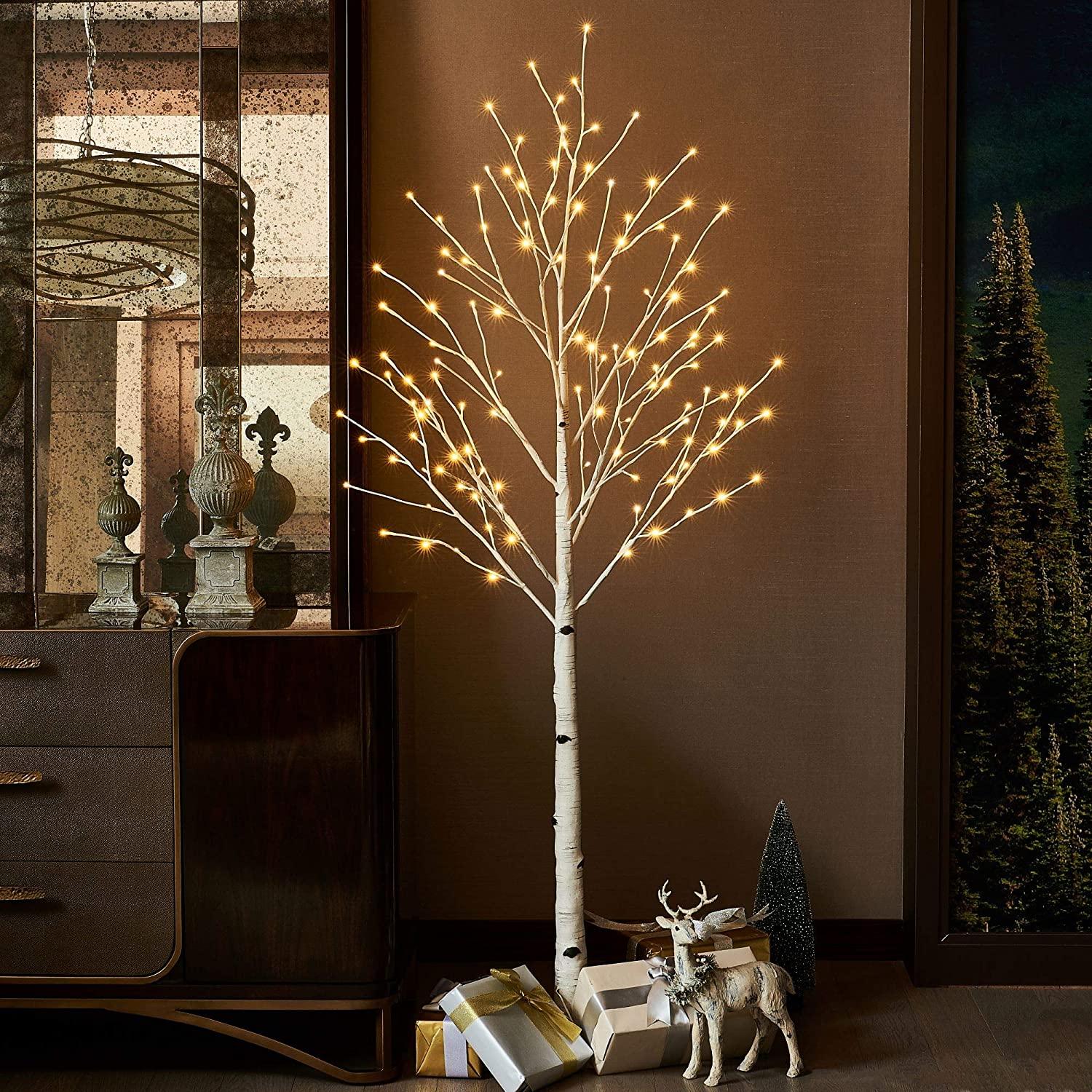 4/5/6 Feet Pre-Lit Christmas Tree with Lights, SEGMART 3 Piece LED Birch Christmas Tree, Lighted Tree and Branches Christmas Ornament for Festival, Wedding, Party, Indoor Outdoor Home Decoration, L377