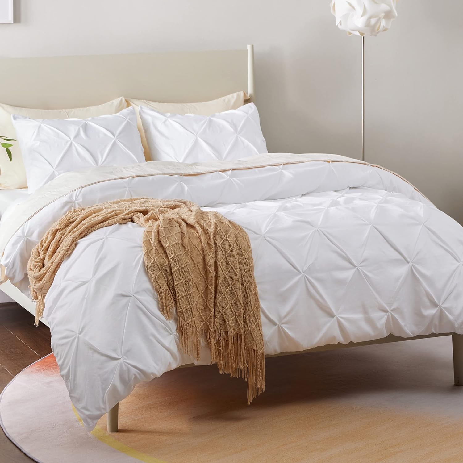 Bedsure White Duvet Cover California King - Pinch Pleated California King Size Duvet Cover with Zipper Closure, Microfiber Pintuck Duvet Cover(White, Cal King)