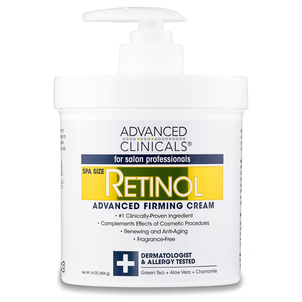 Advanced Clinicals Retinol Body Lotion Moisturizer Face Lotion &amp; Body Cream | Crepey Skin Care Treatment | Fragrance Free Retinol Cream Targets Look Of Crepe Skin, Wrinkles, Sagging Skin, Large 16 Oz