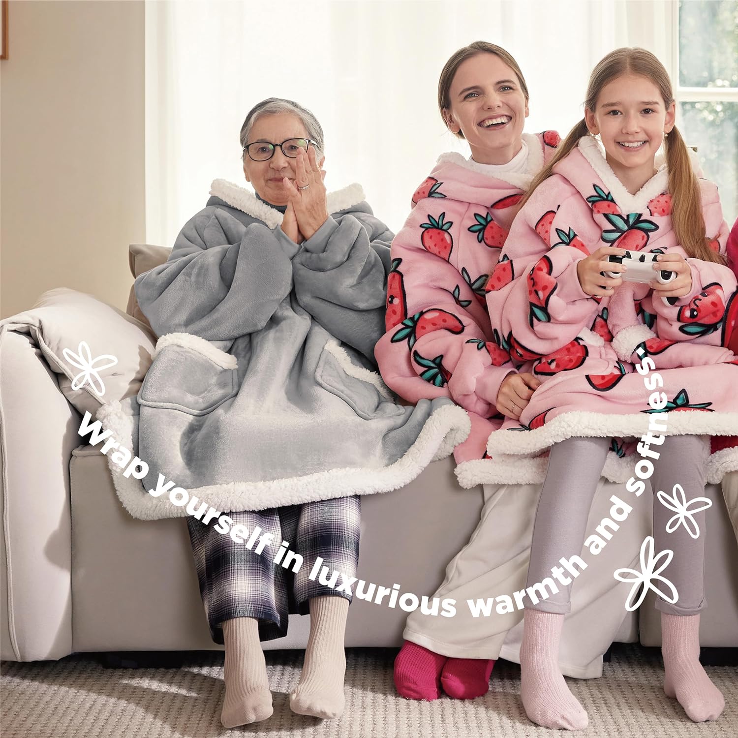 Bedsure Wearable Blanket Hoodie - Sherpa Fleece Hooded Blanket for Adult as A Gift, Warm &amp; Comfortable Blanket Sweatshirt with Giant Pocket both Indoors and Outdoors (Standard, Grey)