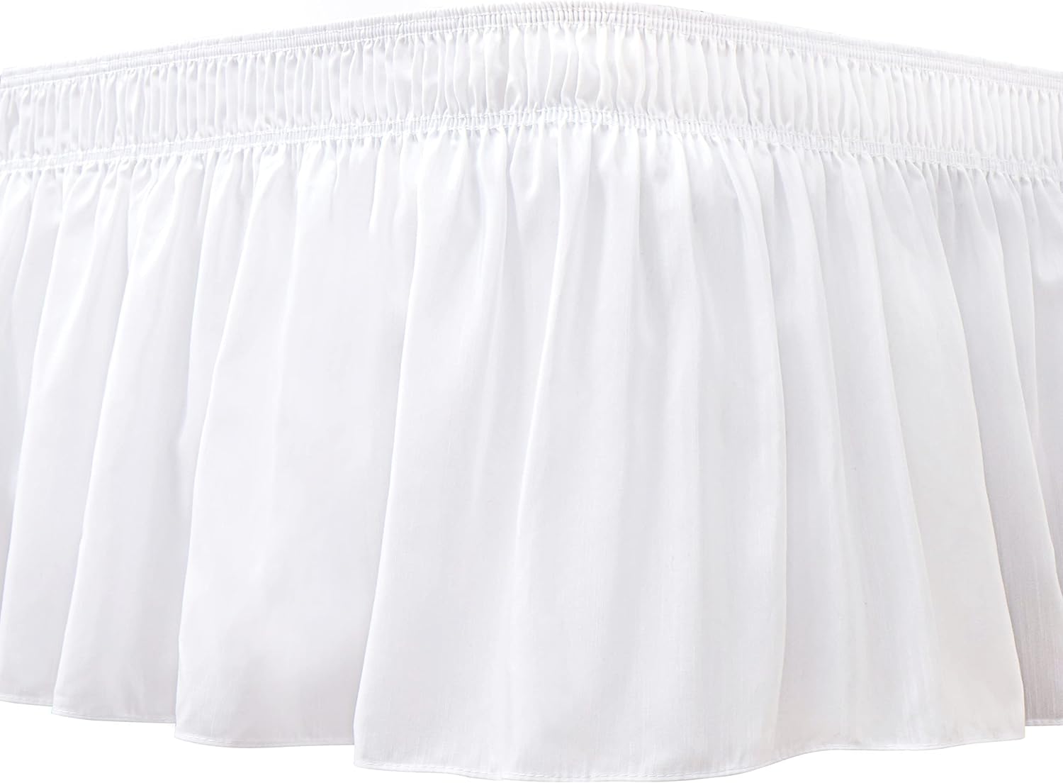 BiscaynWrap Around Bed Skirts for Queen Beds 15" Drop, White Adjustable Elastic Dust Ruffles Easy Fit Wrinkle &amp; Fade Resistant Silky Luxurious Fabric Machine Washable
