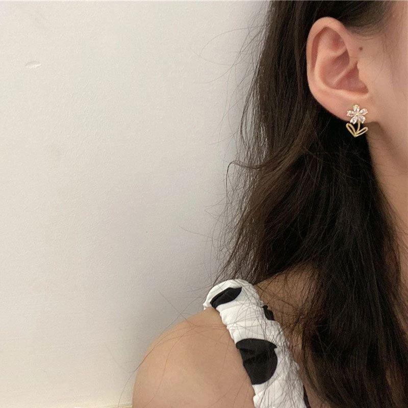 beautiful cz flowers leaves 925 sterling silver stud earrings