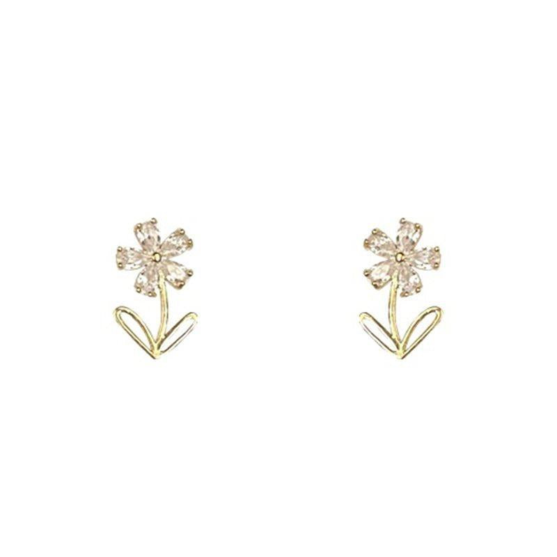 beautiful cz flowers leaves 925 sterling silver stud earrings
