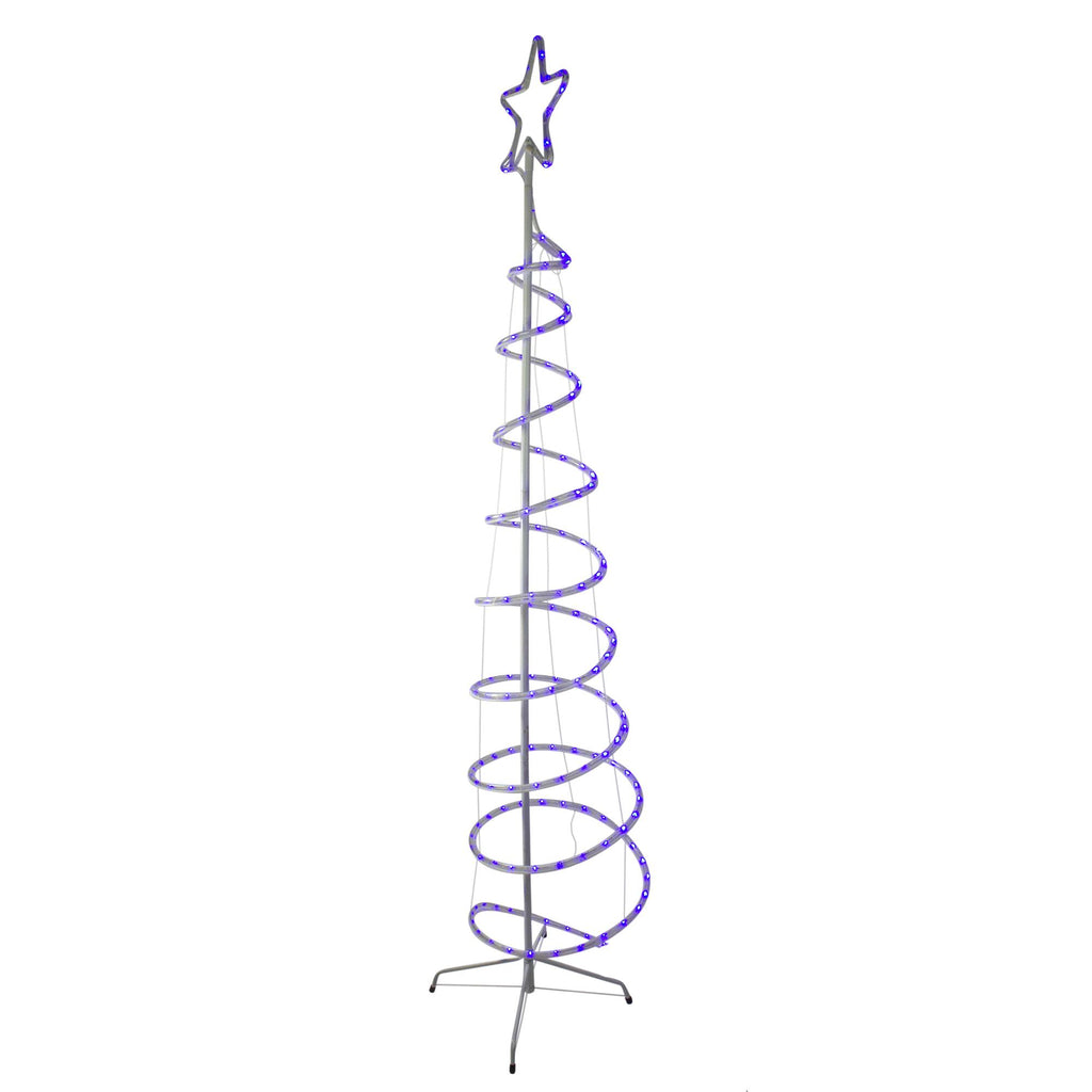 7? Blue Spiral Rope Light Tree with Star Tree Topper Christmas Yard Decor
