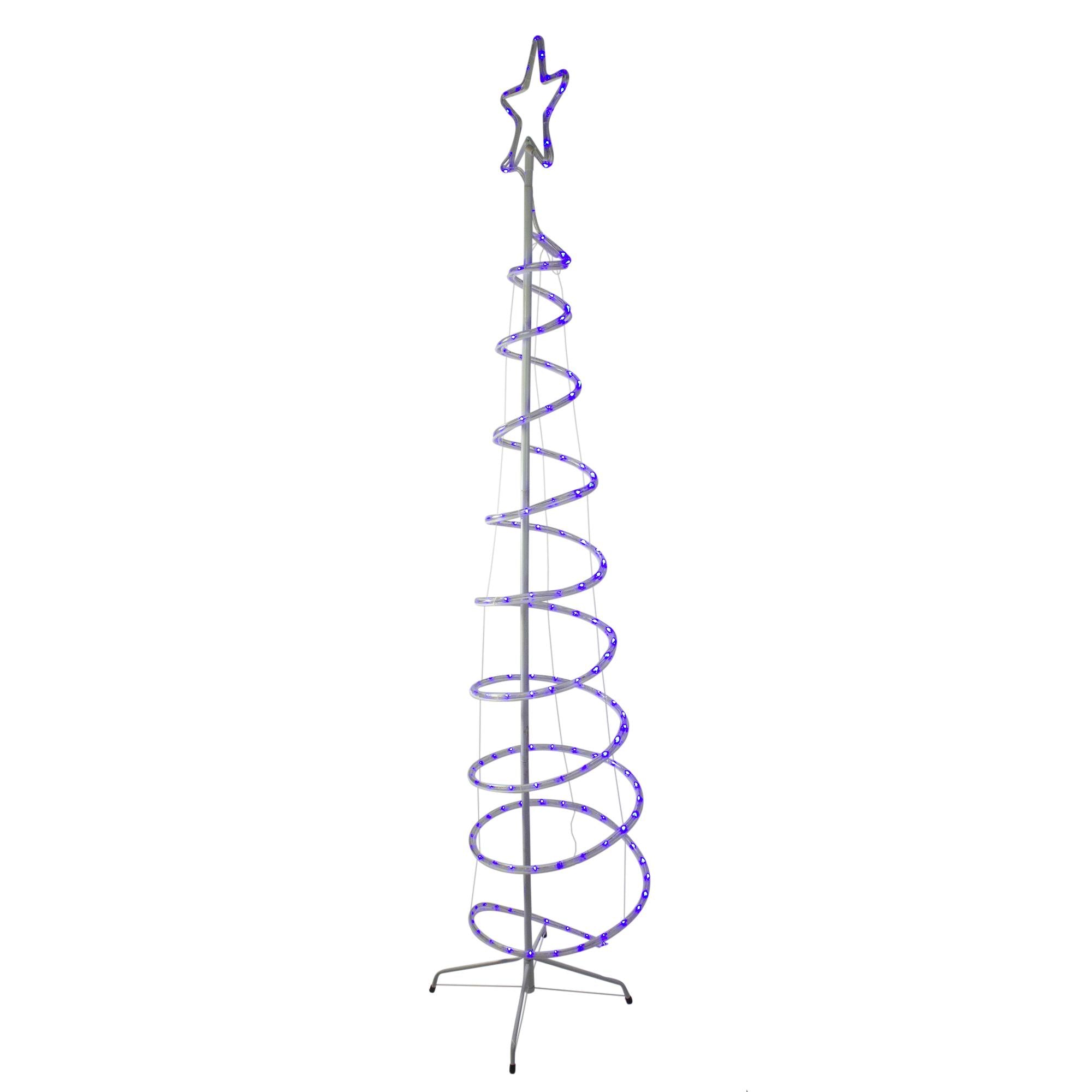7? Blue Spiral Rope Light Tree with Star Tree Topper Christmas Yard Decor