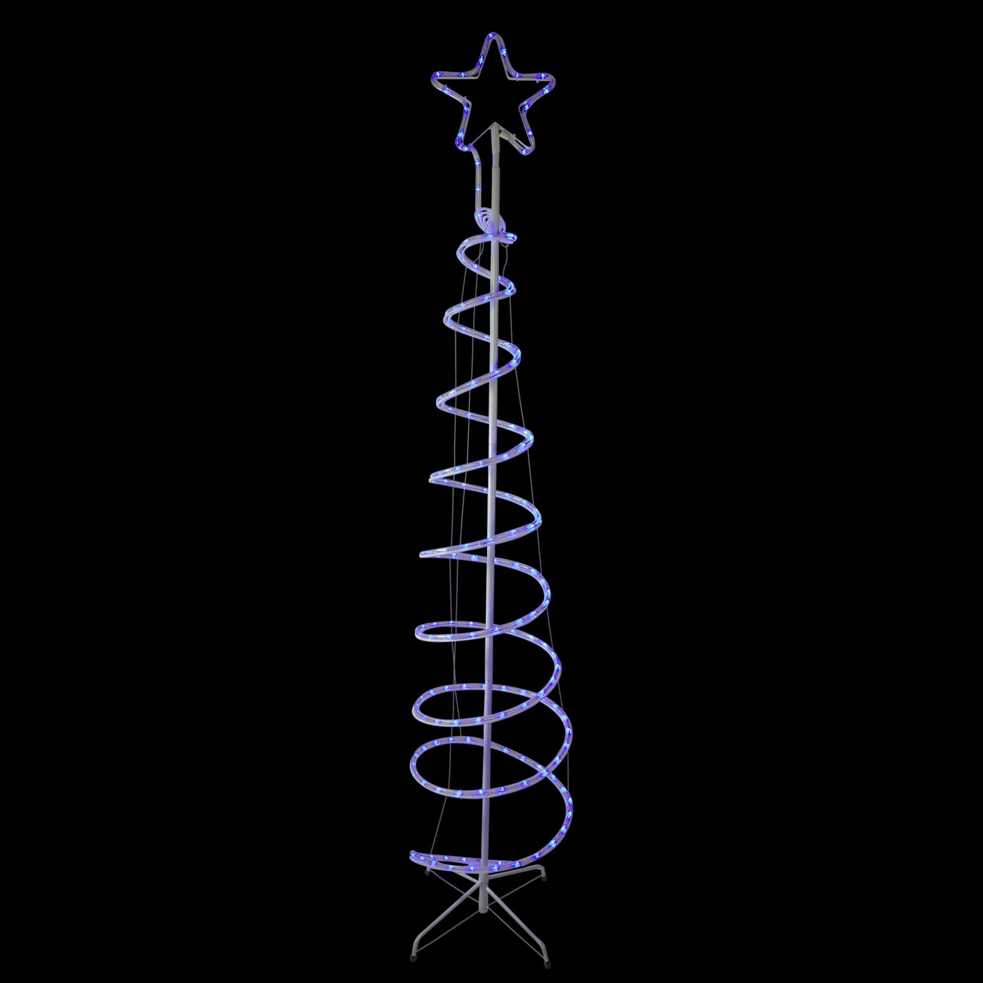 7? Blue Spiral Rope Light Tree with Star Tree Topper Christmas Yard Decor
