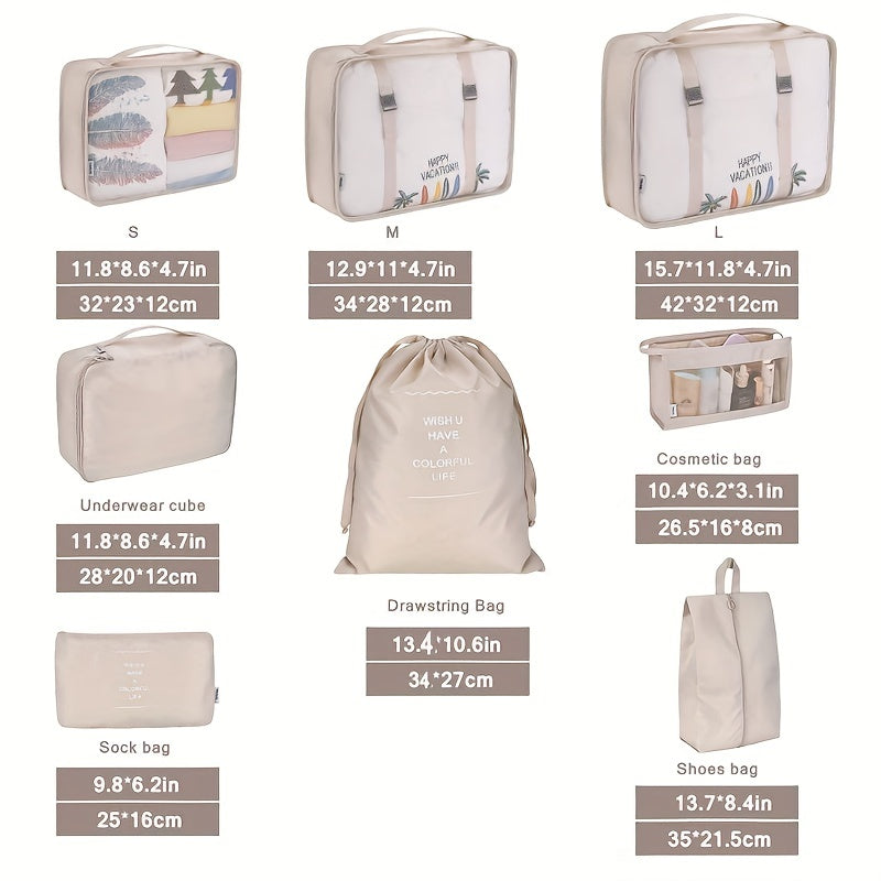 9 Set PacCubes, Lightweight Travel LuggaOrganizer With Shoe Bag, Toiletry Bag &amp; Laundry Bag