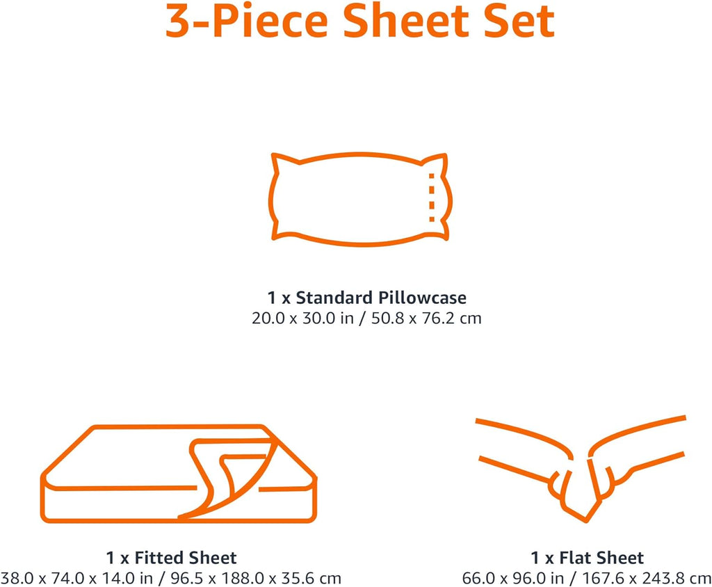 Basics Lightweight Super Soft Easy Care Microfiber 3-Piece Bed Sheet Set with 14-Inch Deep Pockets, Twin, Bright White, Solid