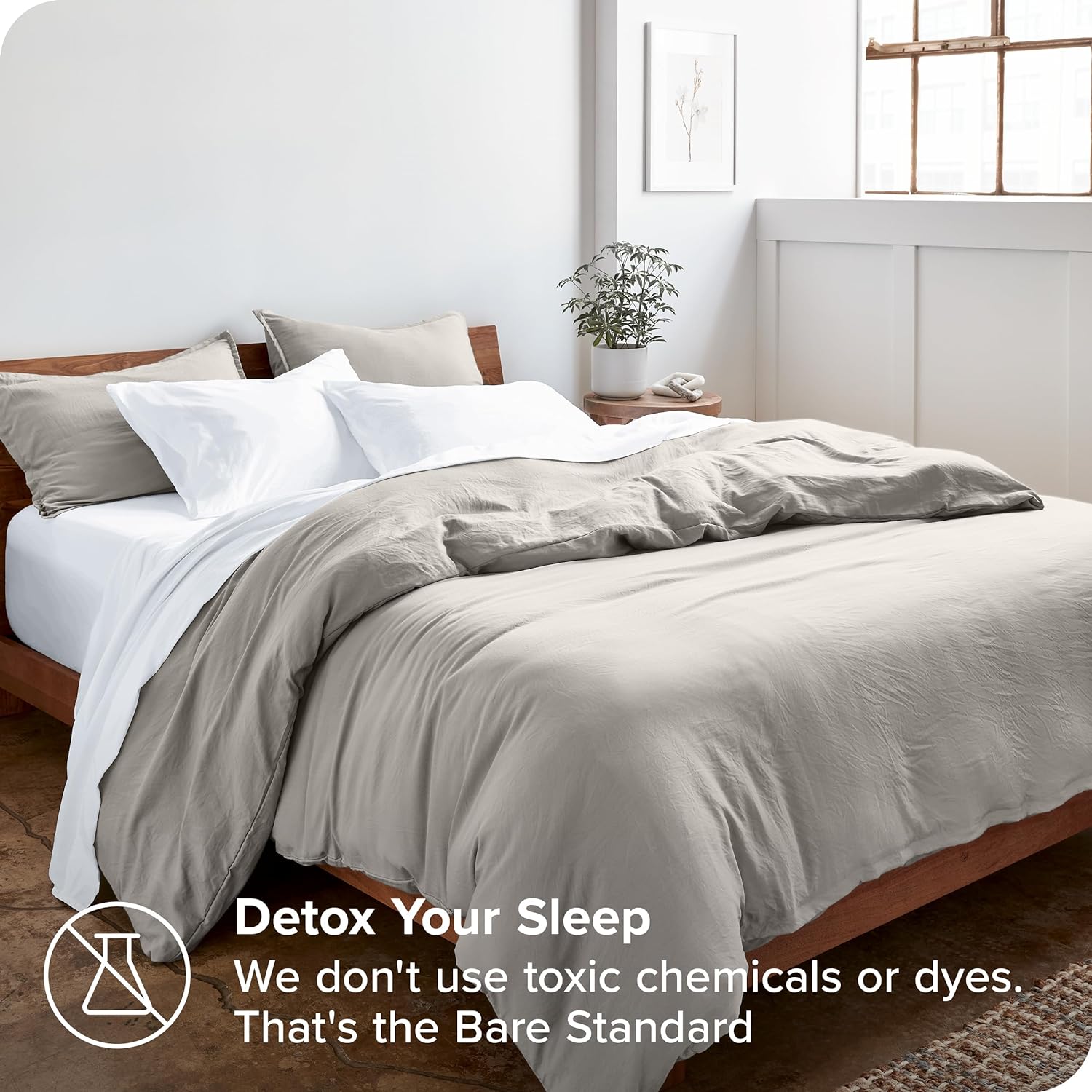 Bare Home Sandwashed Bedding Duvet Cover - Queen Size - Premium 1800 Ultra-Soft Brushed Microfiber - Easy Care (Queen, Sandwashed Fog)