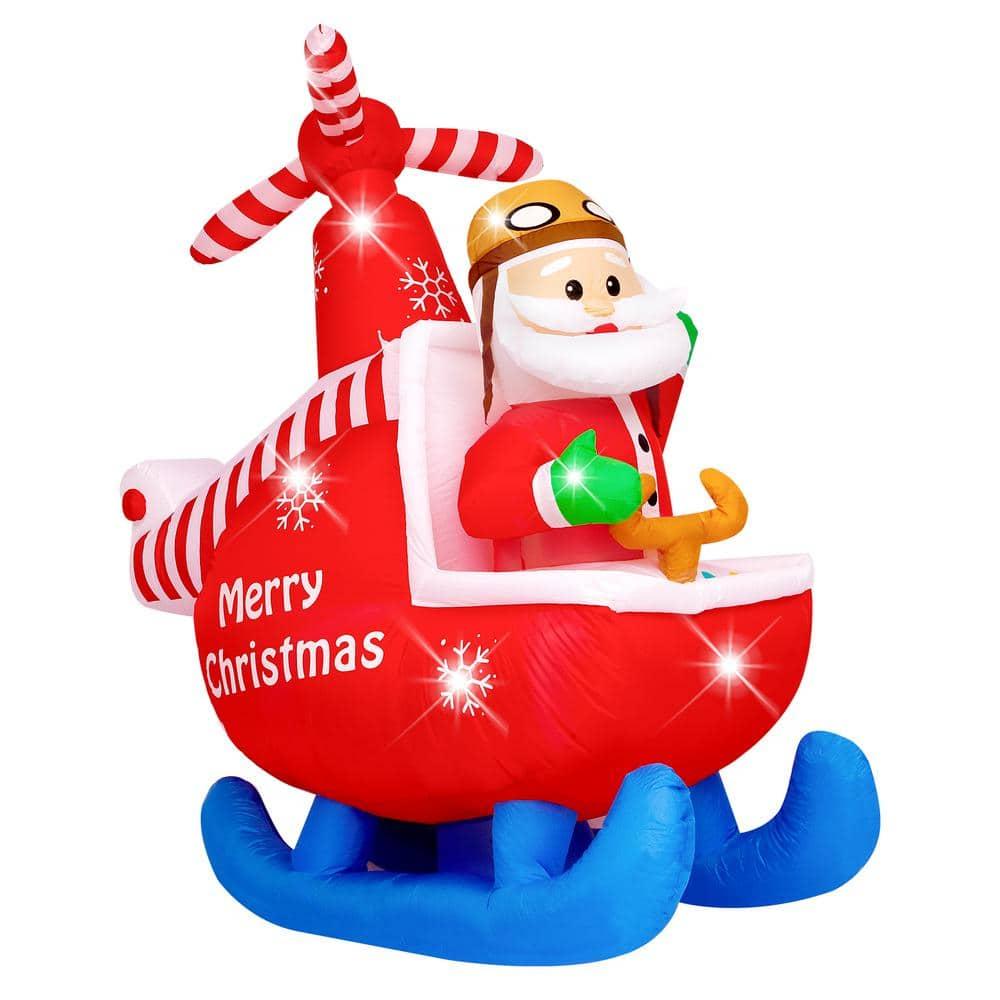 6 ft. H x 5.8 ft. W Christmas Inflatable Decoration Santa Helicopter Pilot LED Lights, Holiday Inflatable Decor