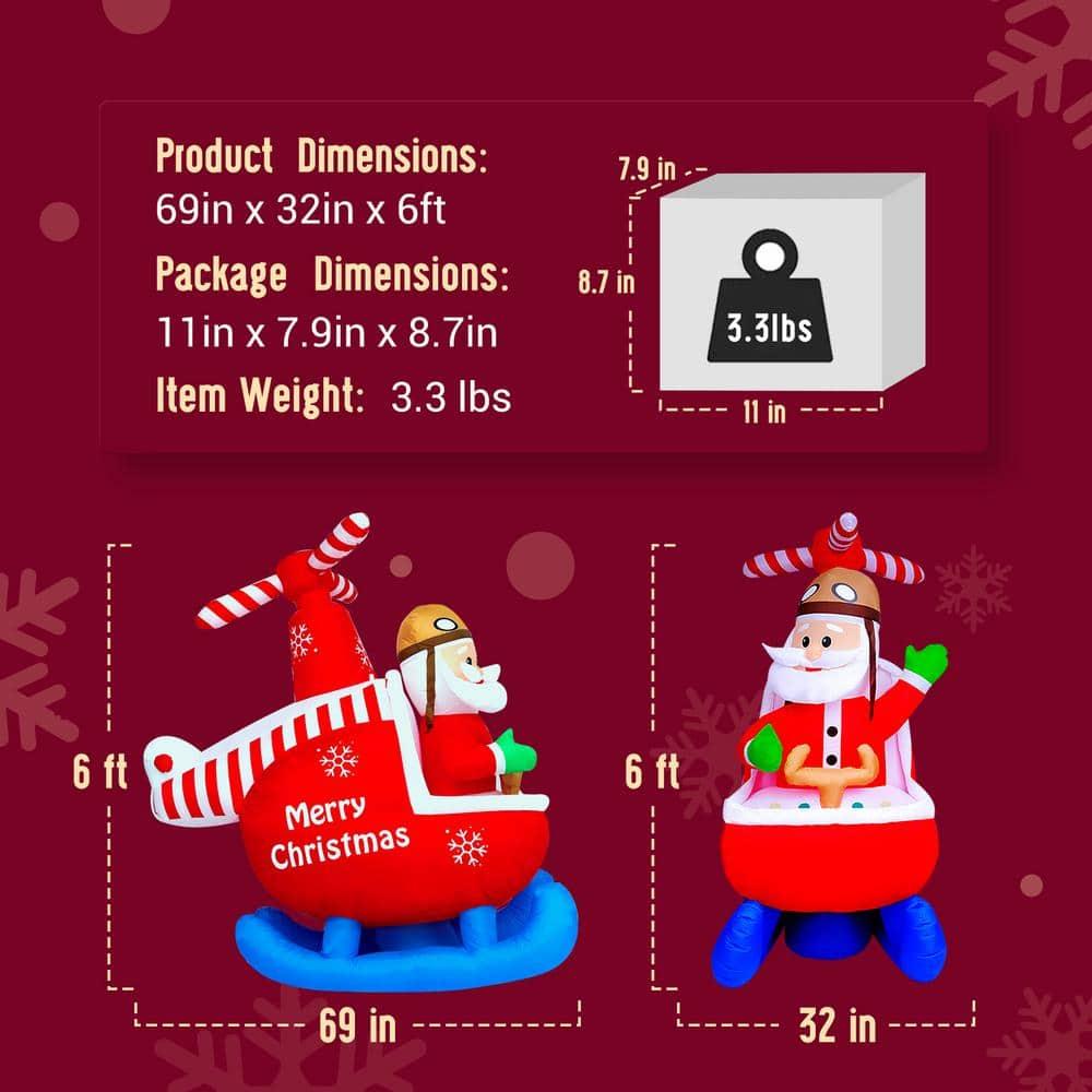 6 ft. H x 5.8 ft. W Christmas Inflatable Decoration Santa Helicopter Pilot LED Lights, Holiday Inflatable Decor