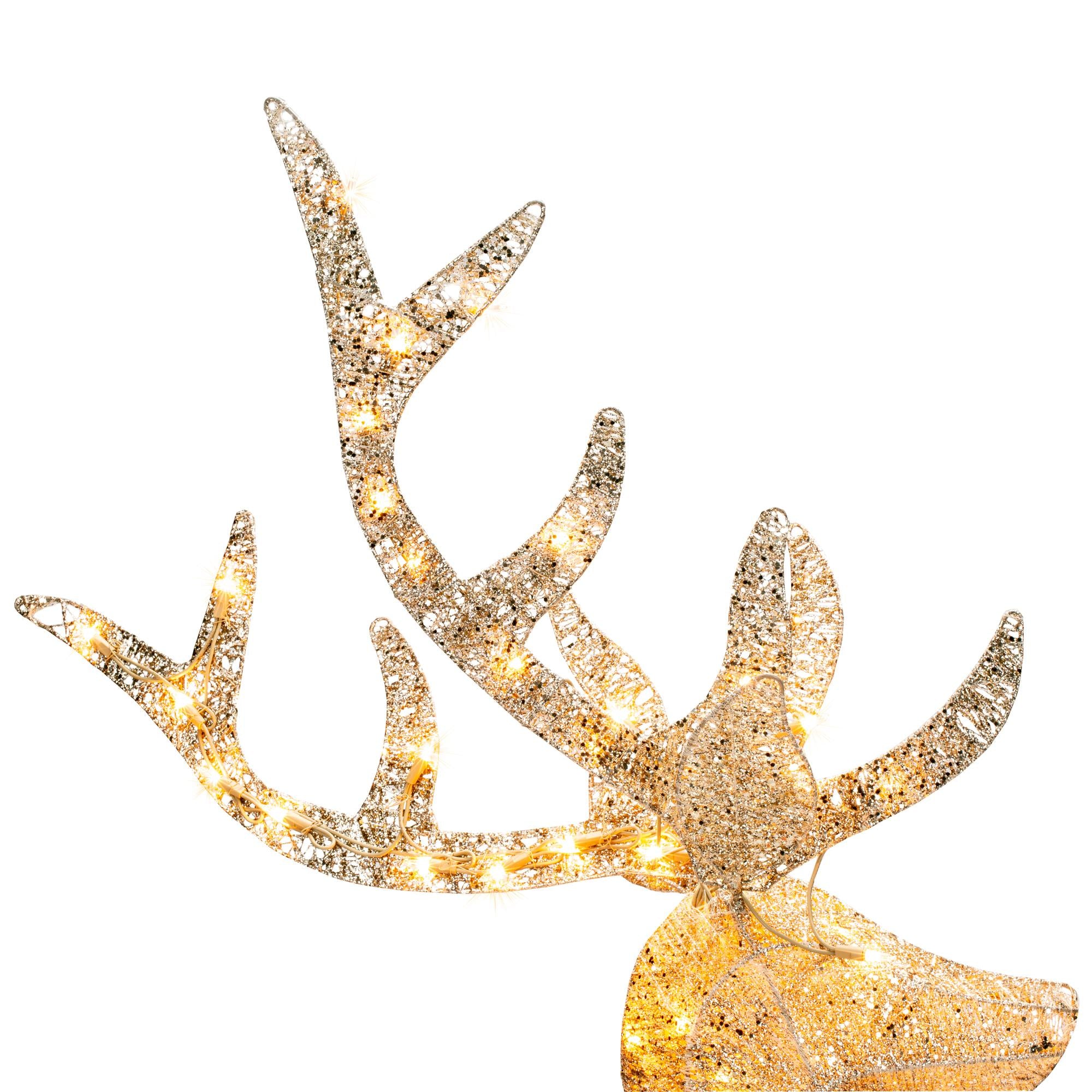 5ft Pre-Lit Reindeer Yard Christmas Decoration, Gold Holiday Deer w/ 150 Lights, Stakes, Zip Ties