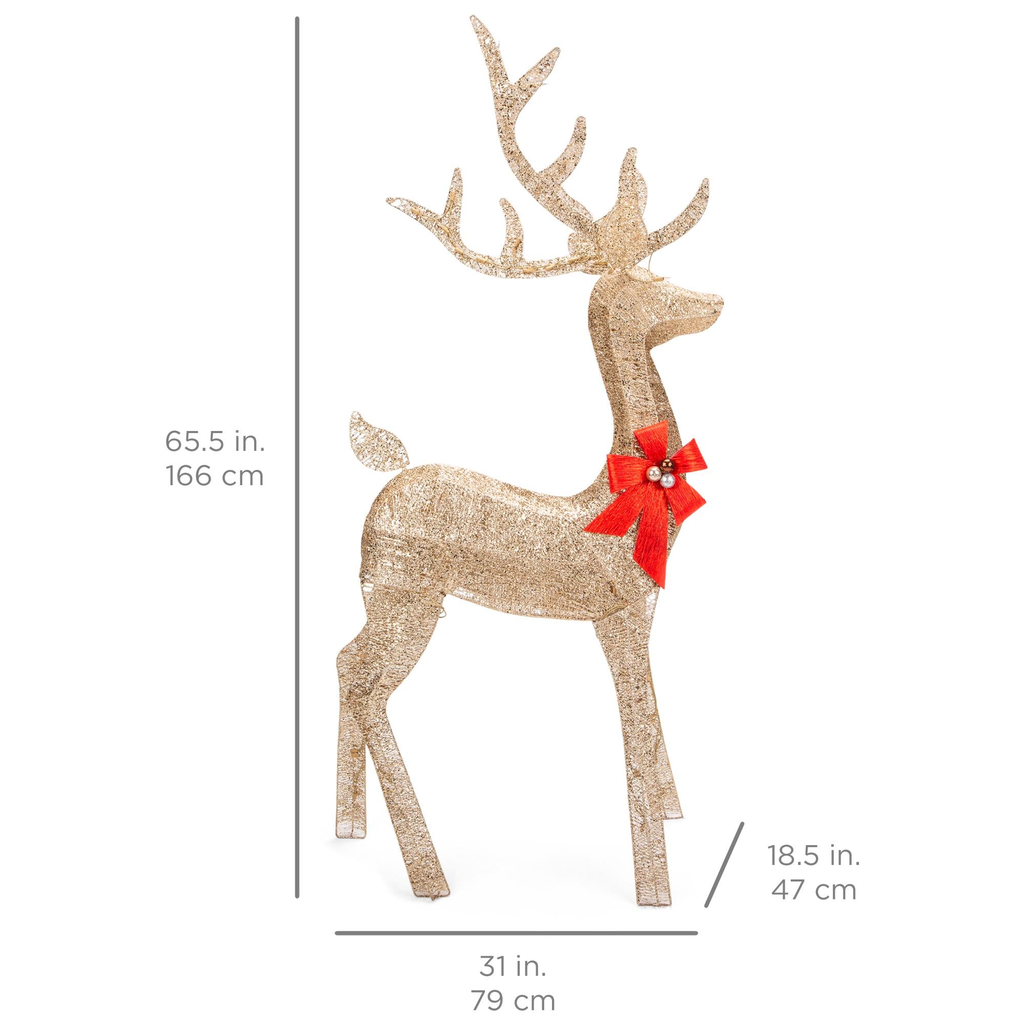 5ft Pre-Lit Reindeer Yard Christmas Decoration, Gold Holiday Deer w/ 150 Lights, Stakes, Zip Ties