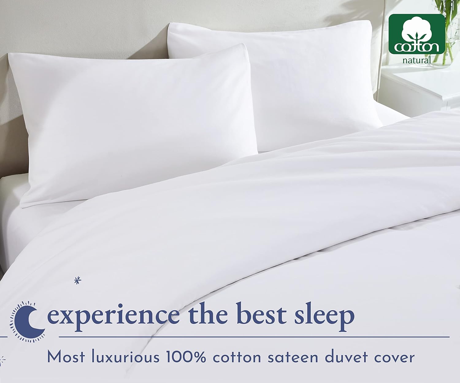 California  Den Cotton Duvet Cover - Premium 400 Thread Count Comforter Cover, Soft Sateen Weave, Button Closure and Corner Ties (1 Piece, Pure White, Queen)