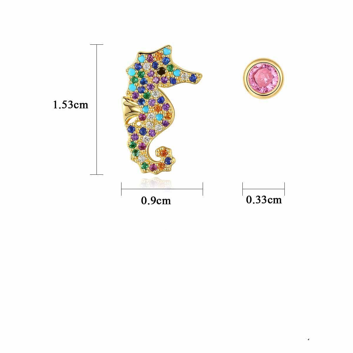 asymmetry colorful cz hippocampus 925 sterling silver stud earrings