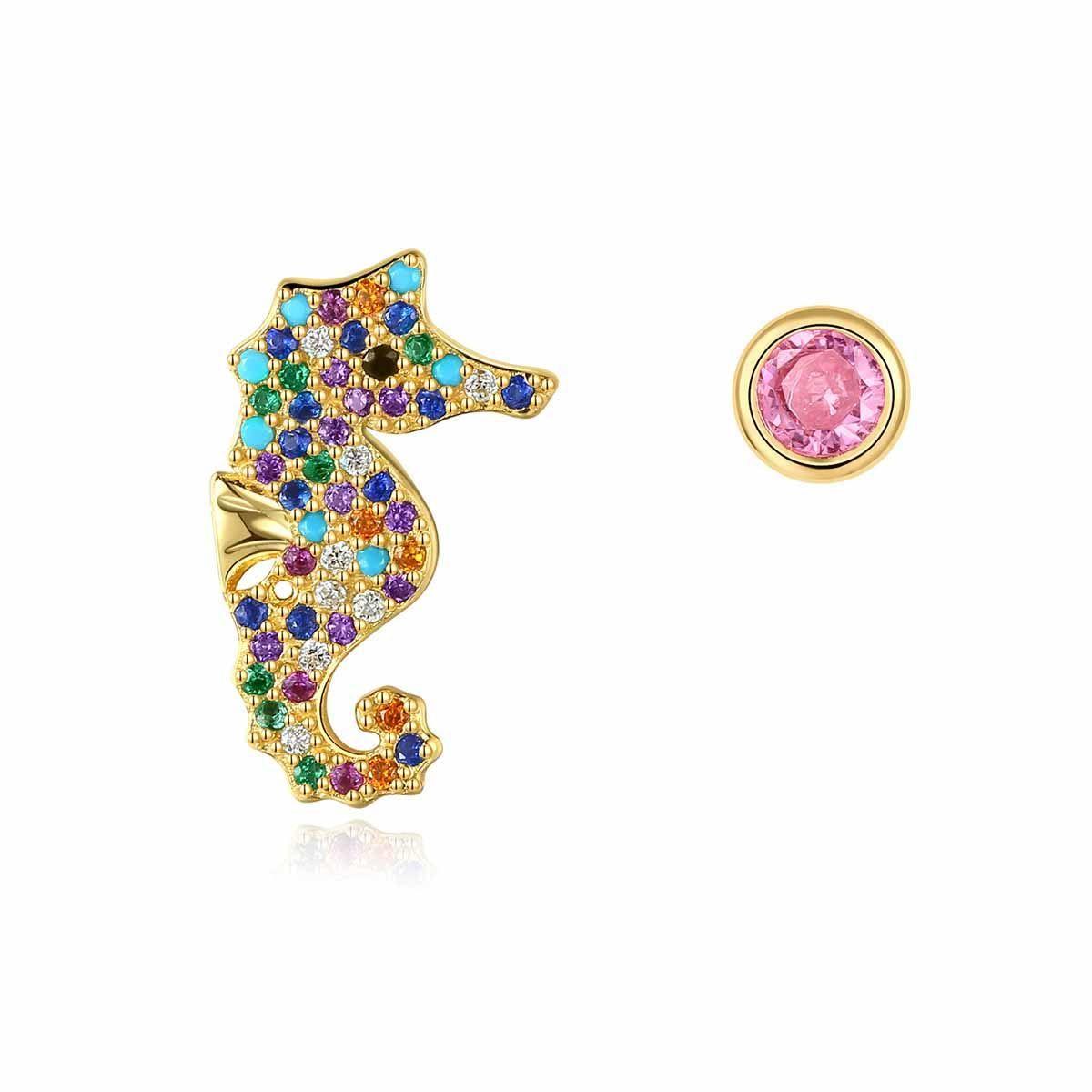 asymmetry colorful cz hippocampus 925 sterling silver stud earrings