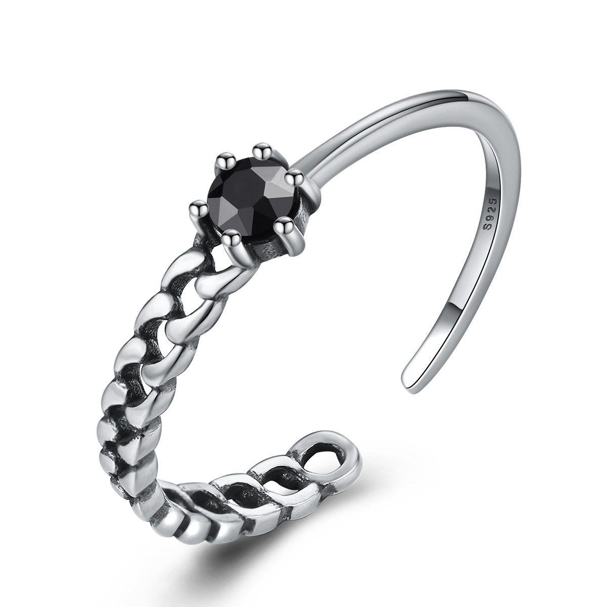 asymmetric black cz 25 sterling silver adjustable ring