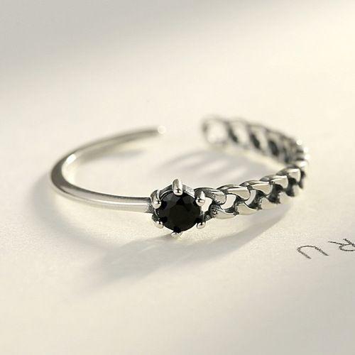 asymmetric black cz 25 sterling silver adjustable ring