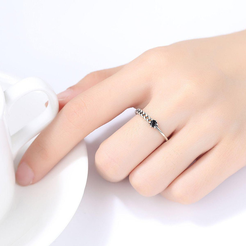 asymmetric black cz 25 sterling silver adjustable ring