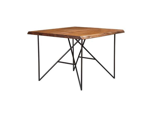 BM186174 Acacia Pub Table with Pointed Metal Legs, Brown &amp; Black - 36 x 48 x 48 in.