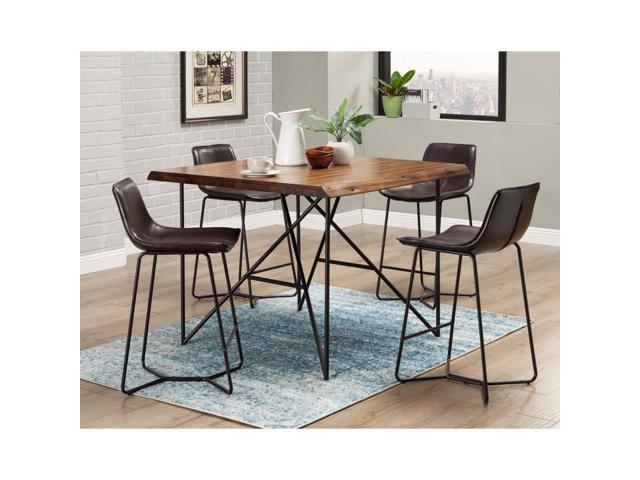 BM186174 Acacia Pub Table with Pointed Metal Legs, Brown &amp; Black - 36 x 48 x 48 in.