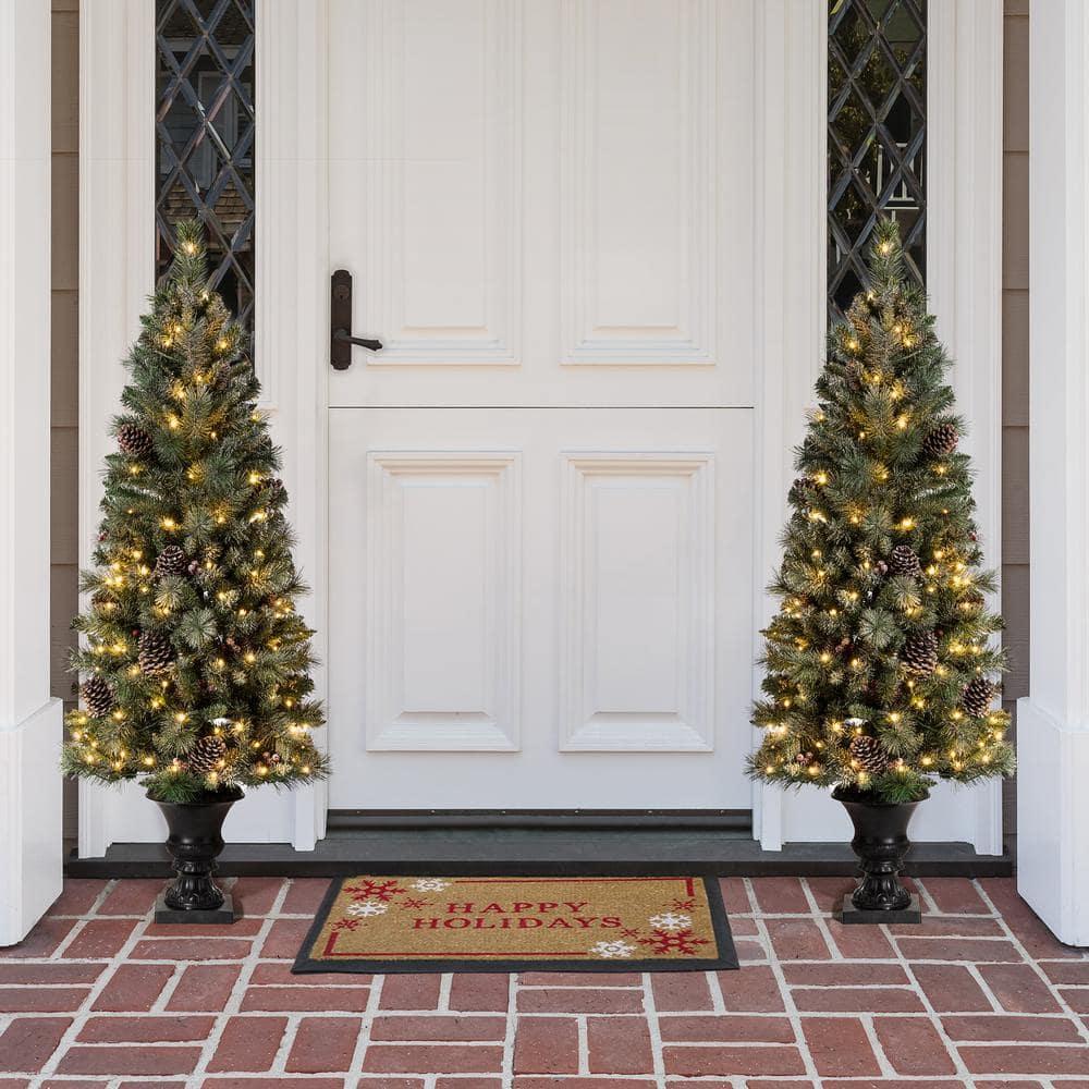5 ft. Pre-Lit Flocked Pine Artificial Christmas Tree with 130 Warm White Lights (Set of 2)