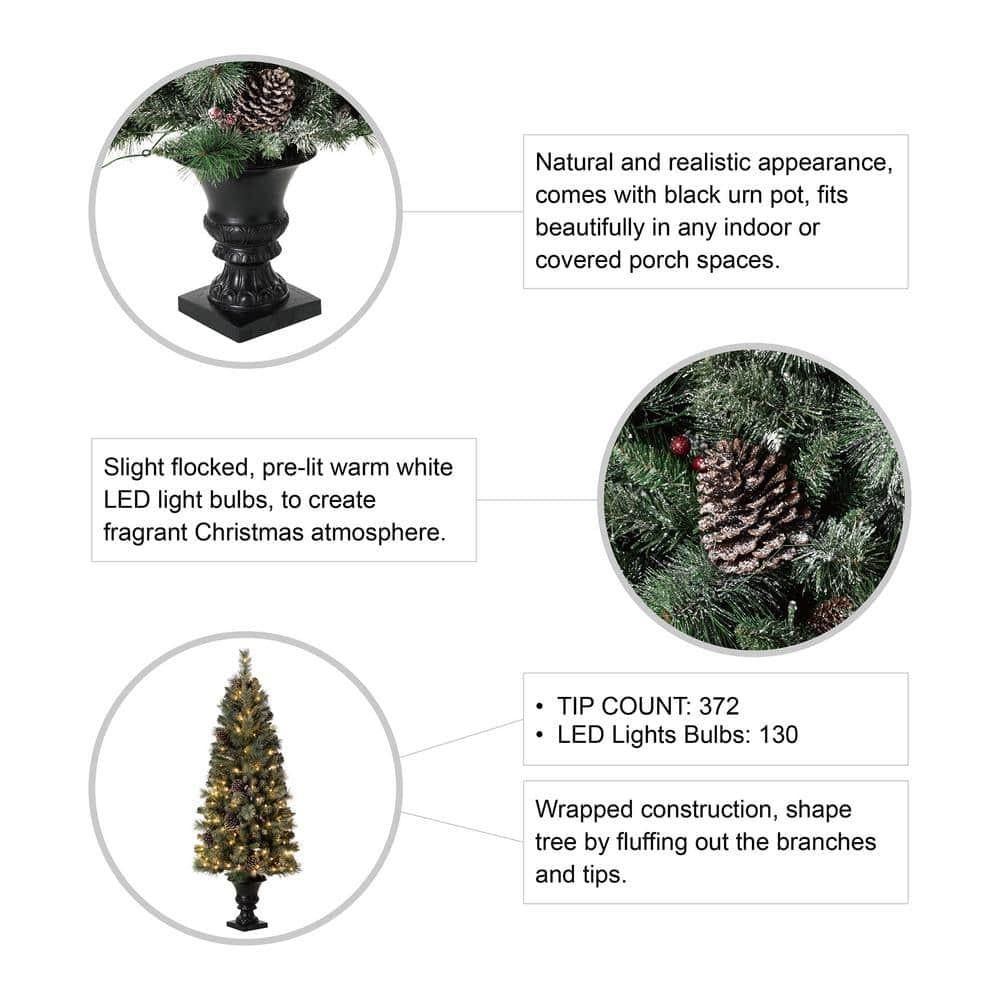5 ft. Pre-Lit Flocked Pine Artificial Christmas Tree with 130 Warm White Lights (Set of 2)