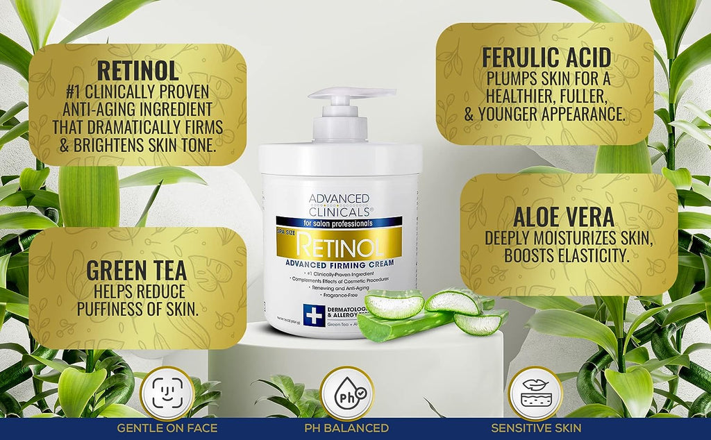 Advanced Clinicals Retinol Body Cream &amp; Collagen Body Lotion Skin Care Set. Anti-Aging Body &amp; Face Moisturizing Creams Repair Wrinkles, Fine lines, &amp; Firm Sagging Skin. 16 Oz (2-Pack Bundle)