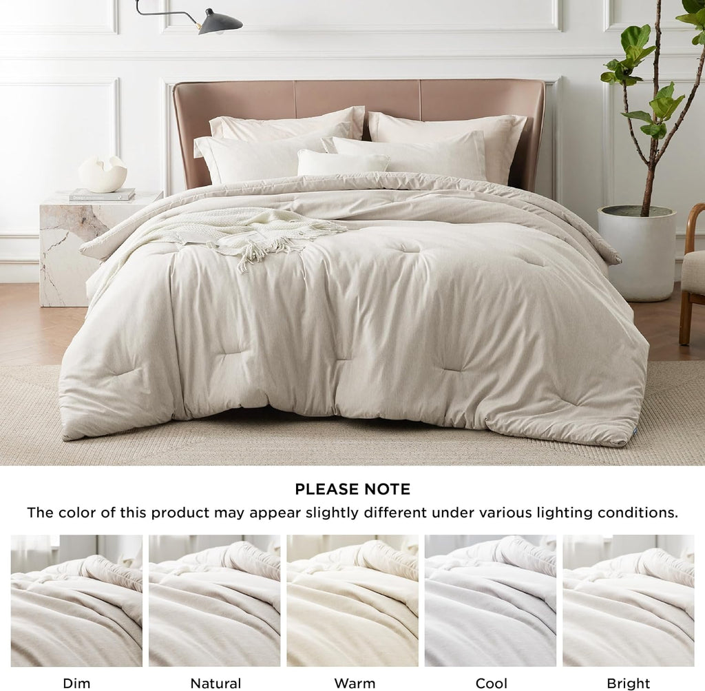 Bedsure Queen Comforter Set Kids - Beige Queen Size Comforter, Soft Bedding for All Seasons, Cationic Dyed Bedding Set, 3 Pieces, 1 Comforter (90"x90") and 2 Pillow Shams (20"x26"+2")