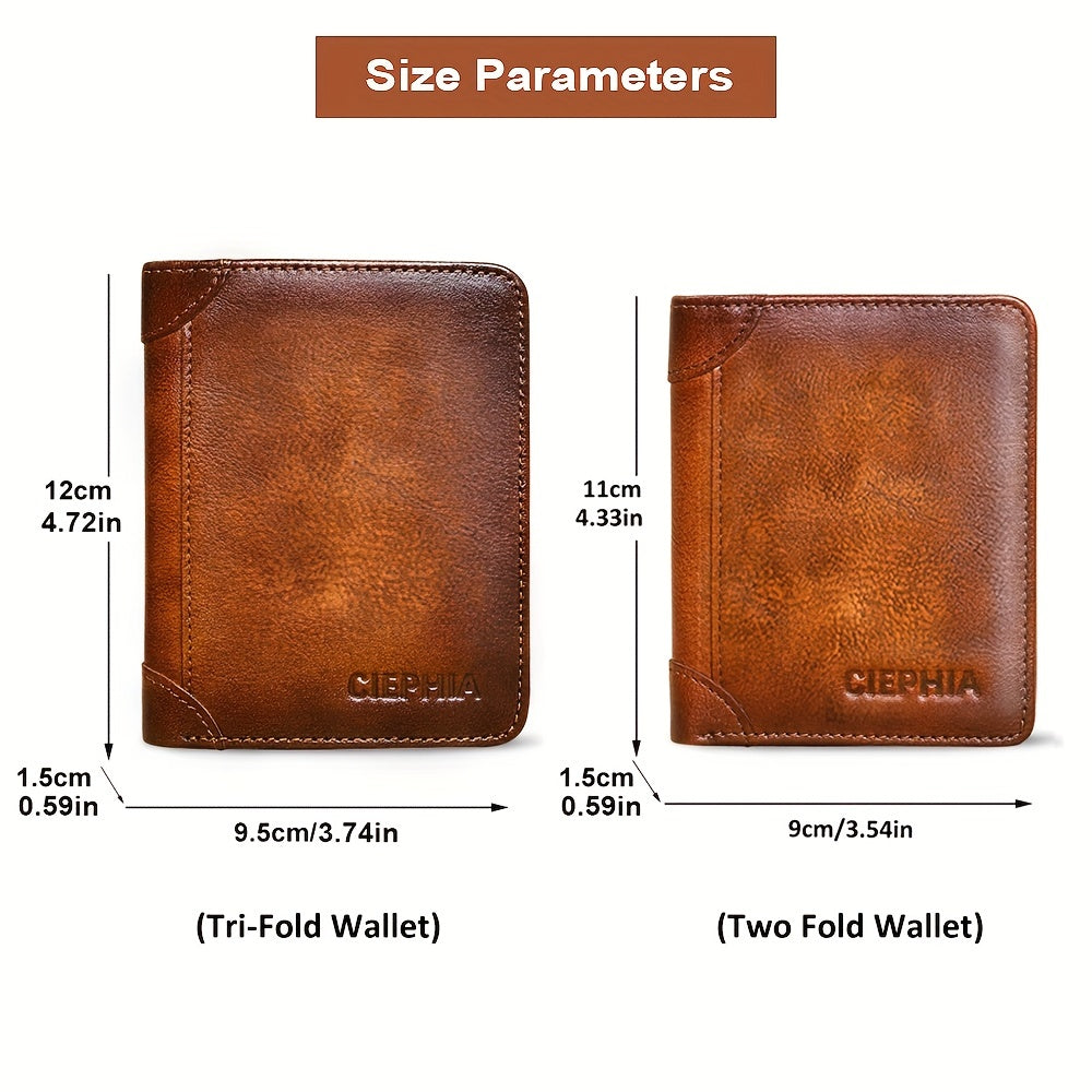 1pc Genuine Leather Rfid BlocWallets For Men, Retro Thin Short Multi-functional ID Credit Card Holder, Gifts To Men On Valentine's Day