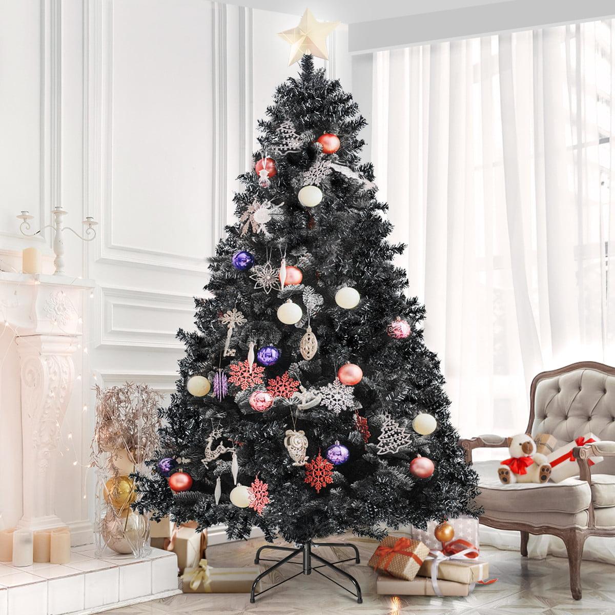 7.5ft Black Christmas Tree, Black Artificial Christmas Tree, 1750 PVC Branch Tips, Classic Xmas Tree with Metal Hinges and Sturdy Metal Stand, Seasonal Holiday Decoration for Home, Office, Party