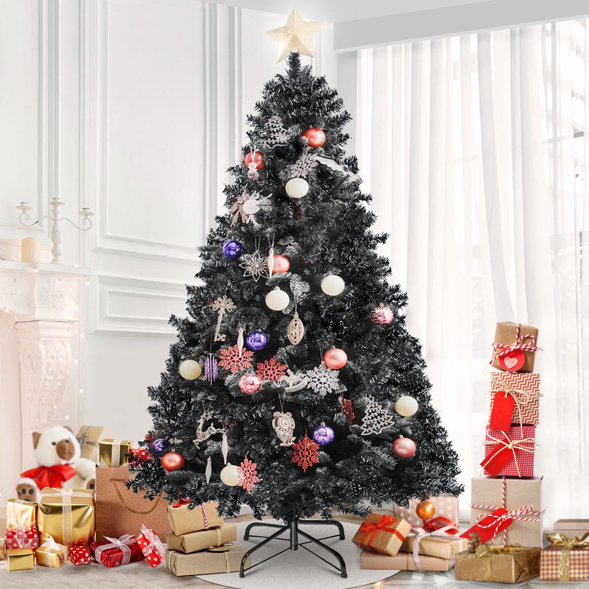 7.5ft Black Christmas Tree, Black Artificial Christmas Tree, 1750 PVC Branch Tips, Classic Xmas Tree with Metal Hinges and Sturdy Metal Stand, Seasonal Holiday Decoration for Home, Office, Party
