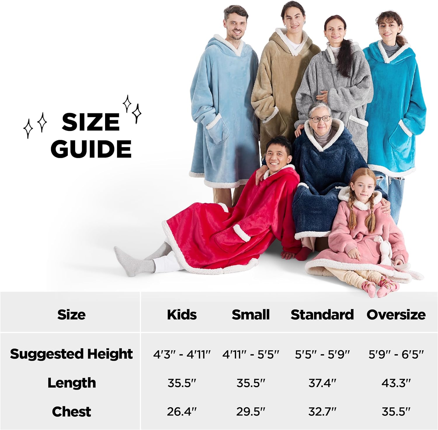 Bedsure Wearable Blanket Hoodie - Sherpa Fleece Hooded Blanket for Adult as A Gift, Warm &amp; Comfortable Blanket Sweatshirt with Giant Pocket both Indoors and Outdoors (Standard, Grey)