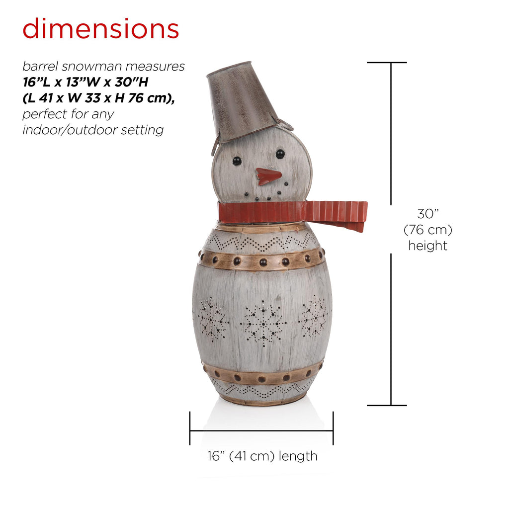Alpine Corporation Metallic Barreled Snowman With Warm White LED Lights