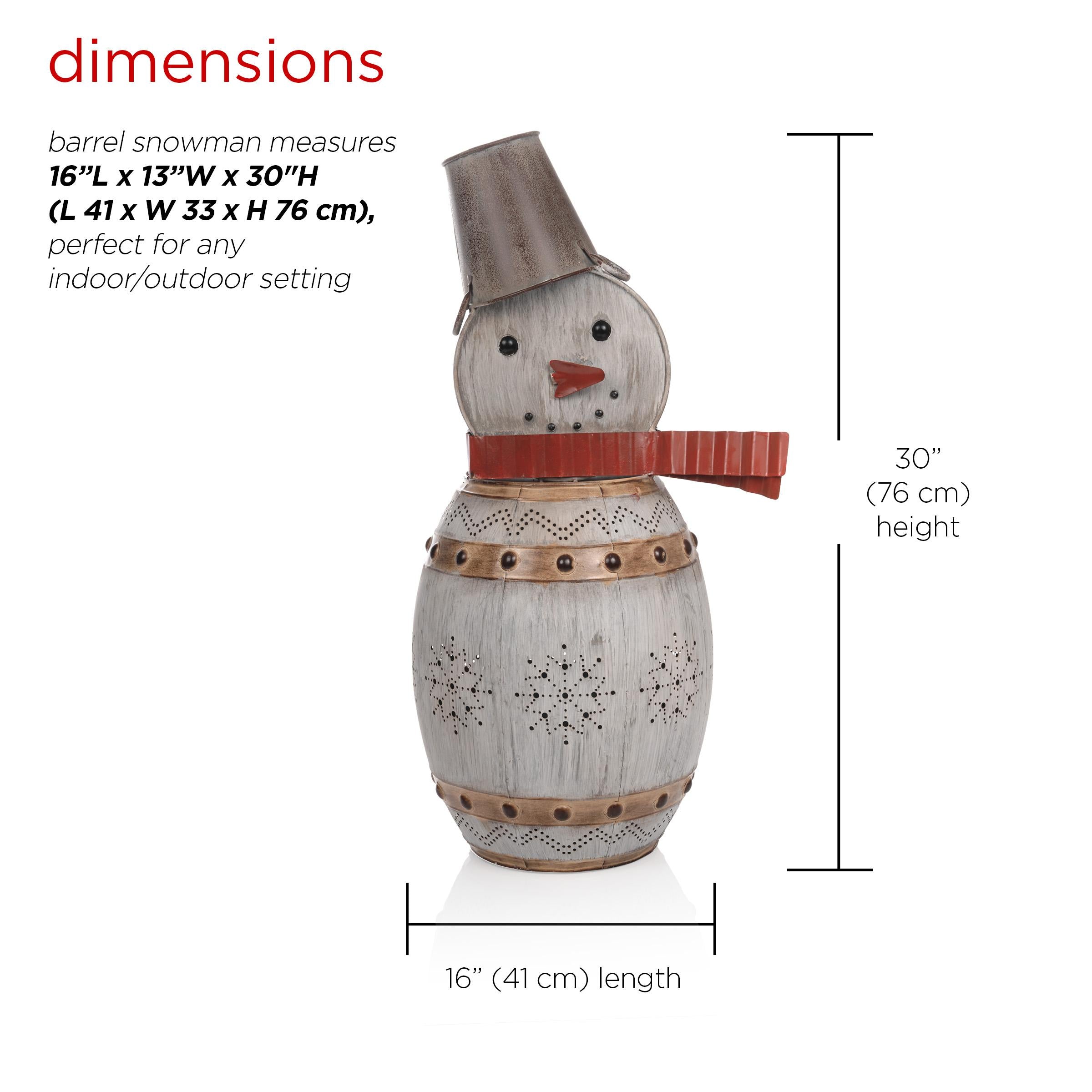 Alpine Corporation Metallic Barreled Snowman With Warm White LED Lights