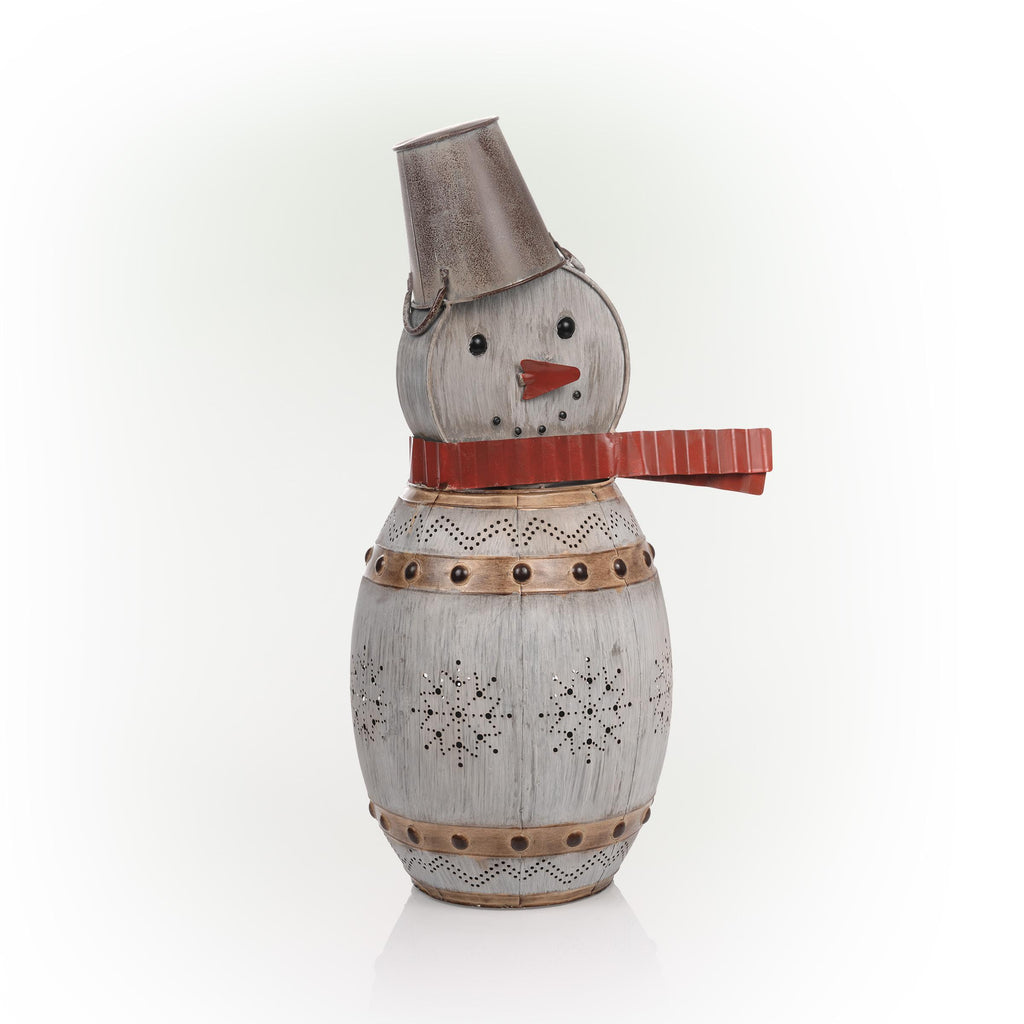 Alpine Corporation Metallic Barreled Snowman With Warm White LED Lights