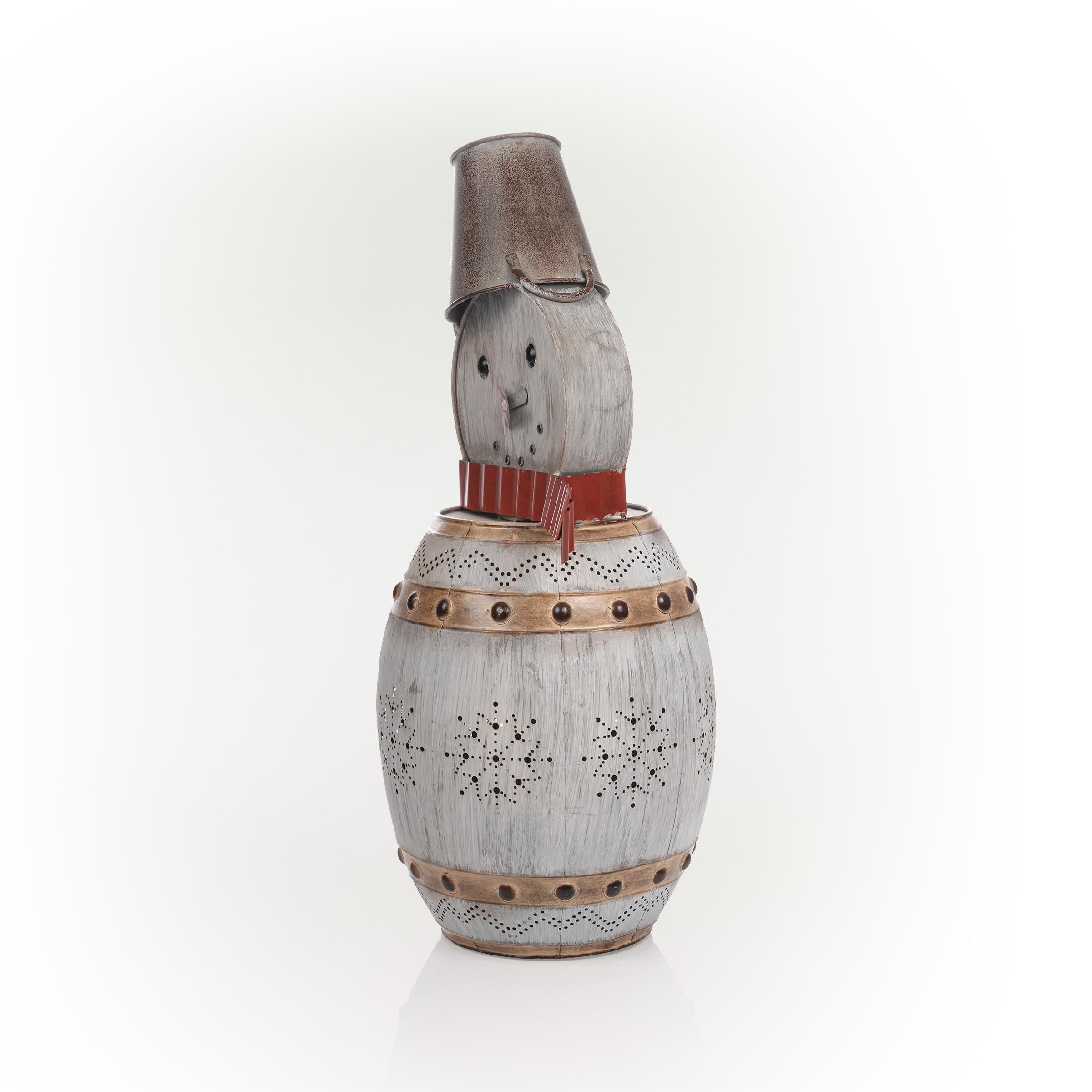 Alpine Corporation Metallic Barreled Snowman With Warm White LED Lights